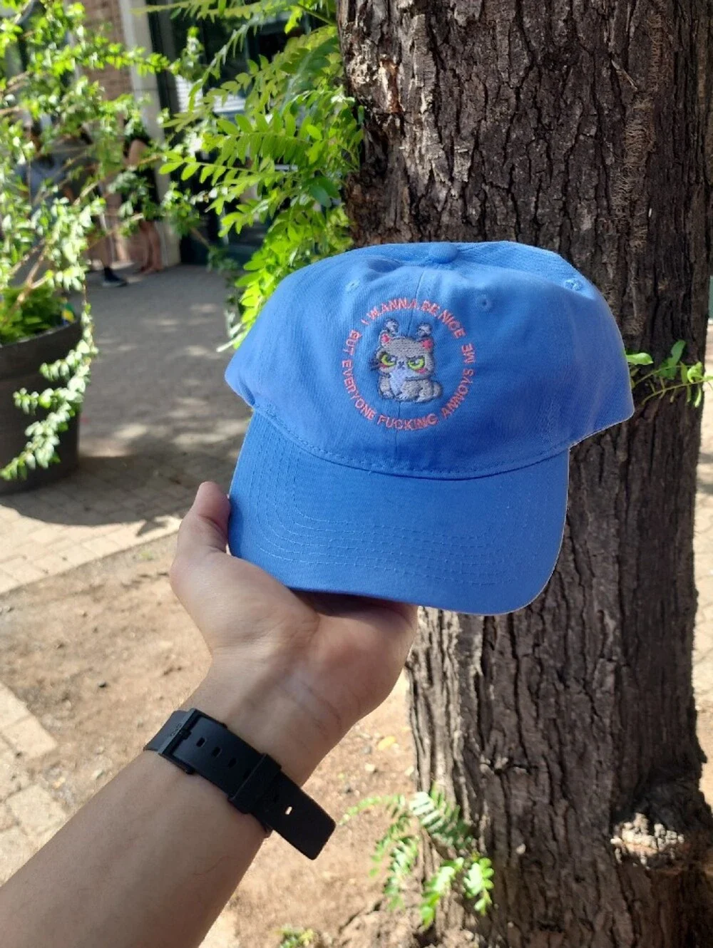 Blue Cat Embroidered Baseball Cap - Hey Cutie